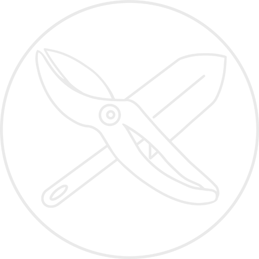 szare logo - skrzyżowany sekator i łopatka ogrodnicza